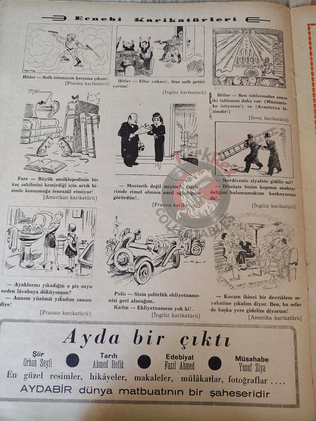 Akbaba 1936 Humor Magazine Turkish Turkey Germany War Hitler WW2 era Bayer Nivea