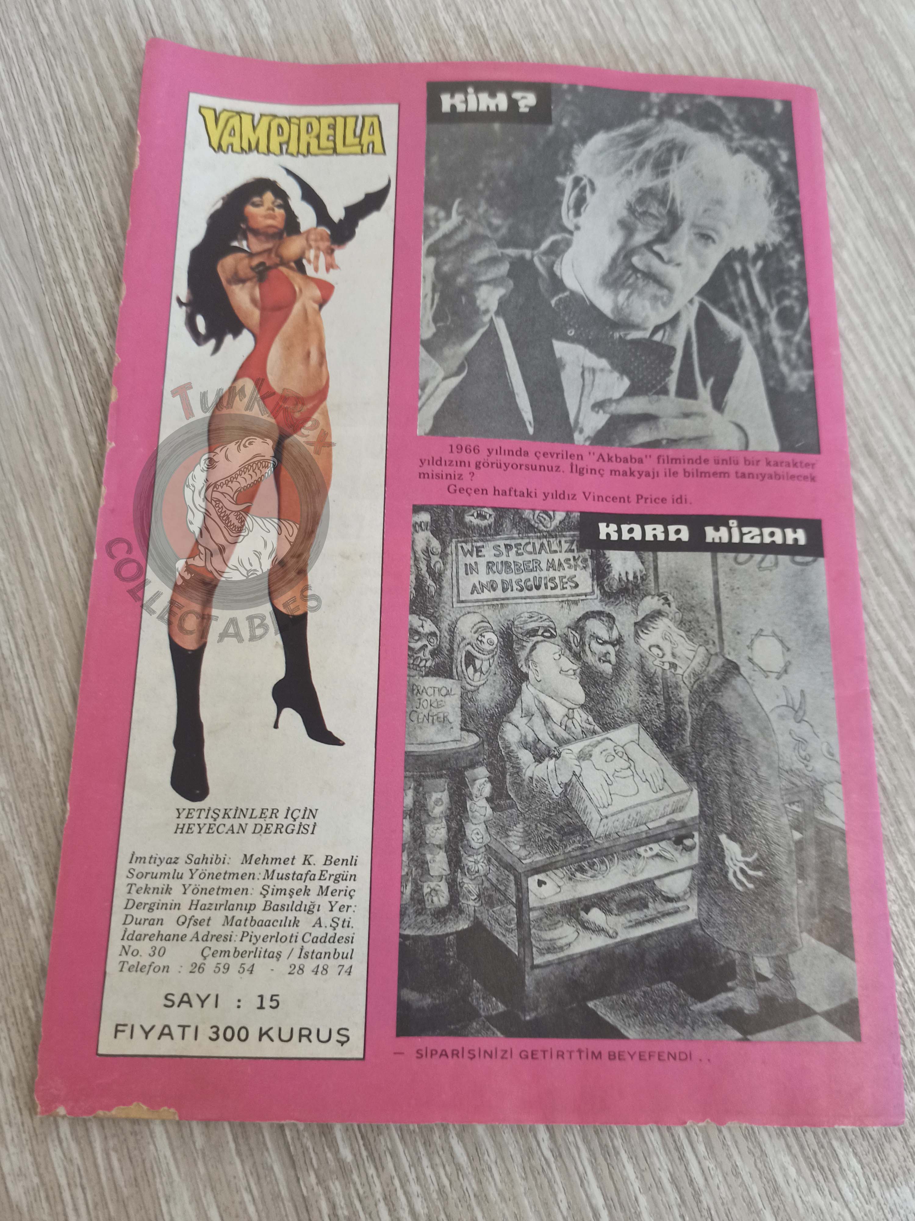 Vampirella #15 1977 Turkish Comic Turkey Warren Publishing cover Vampiress Carmilla #50 Morbius