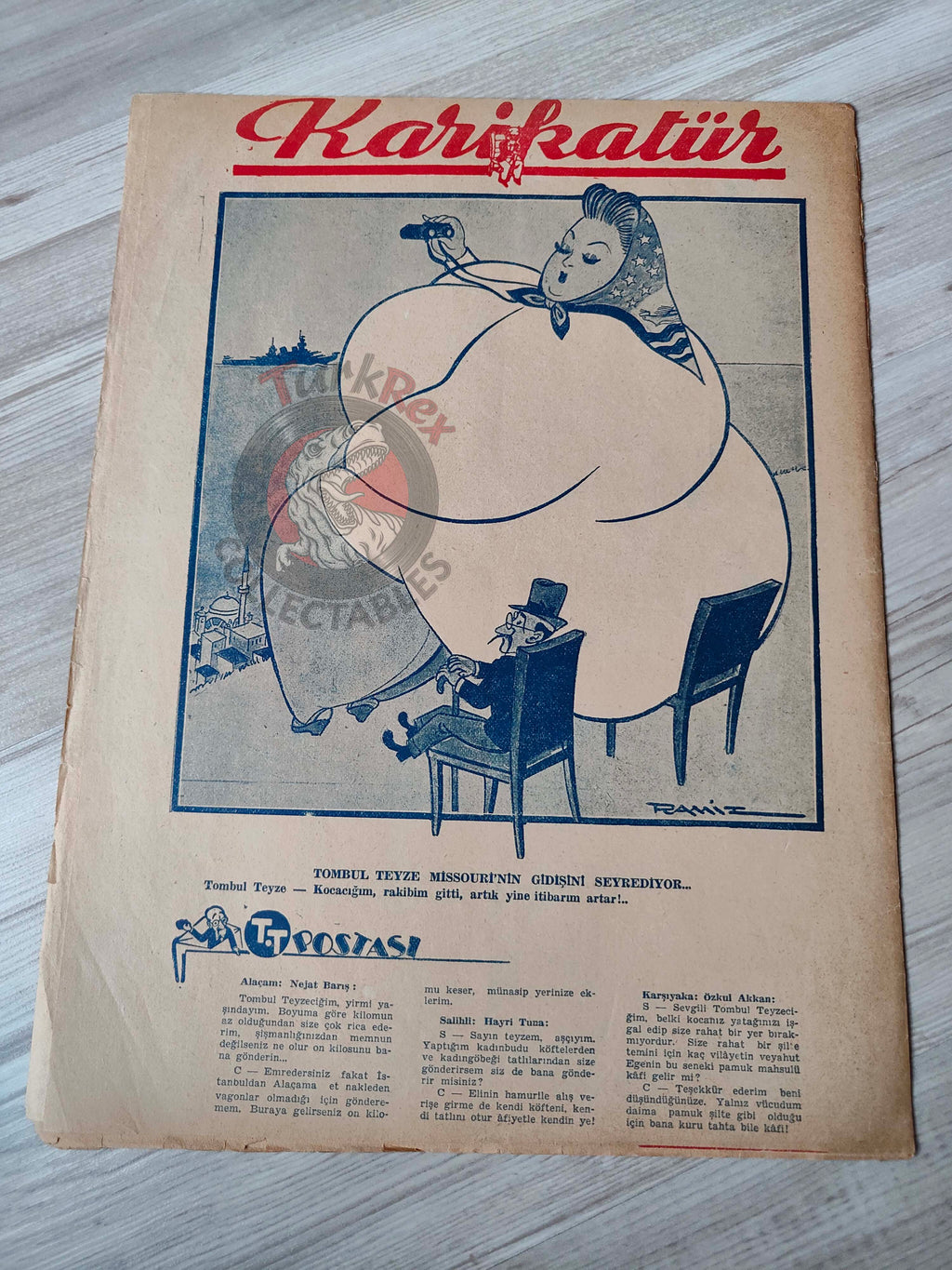 Karikatür 1946 Humor Magazine Turkish Turkey The Allies Have Put Out the Fire! WW2 era Britain Uncle Sam