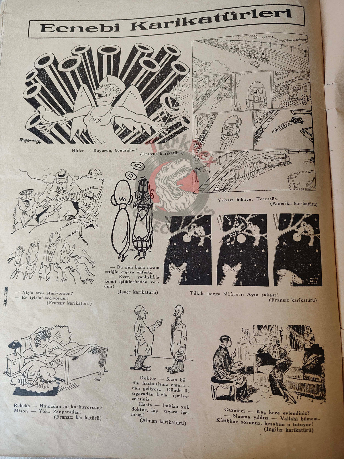 Akbaba 1934 Humor Magazine Turkish Turkey Santa Claus Brings New Year Gifts War WW2 era Hitler