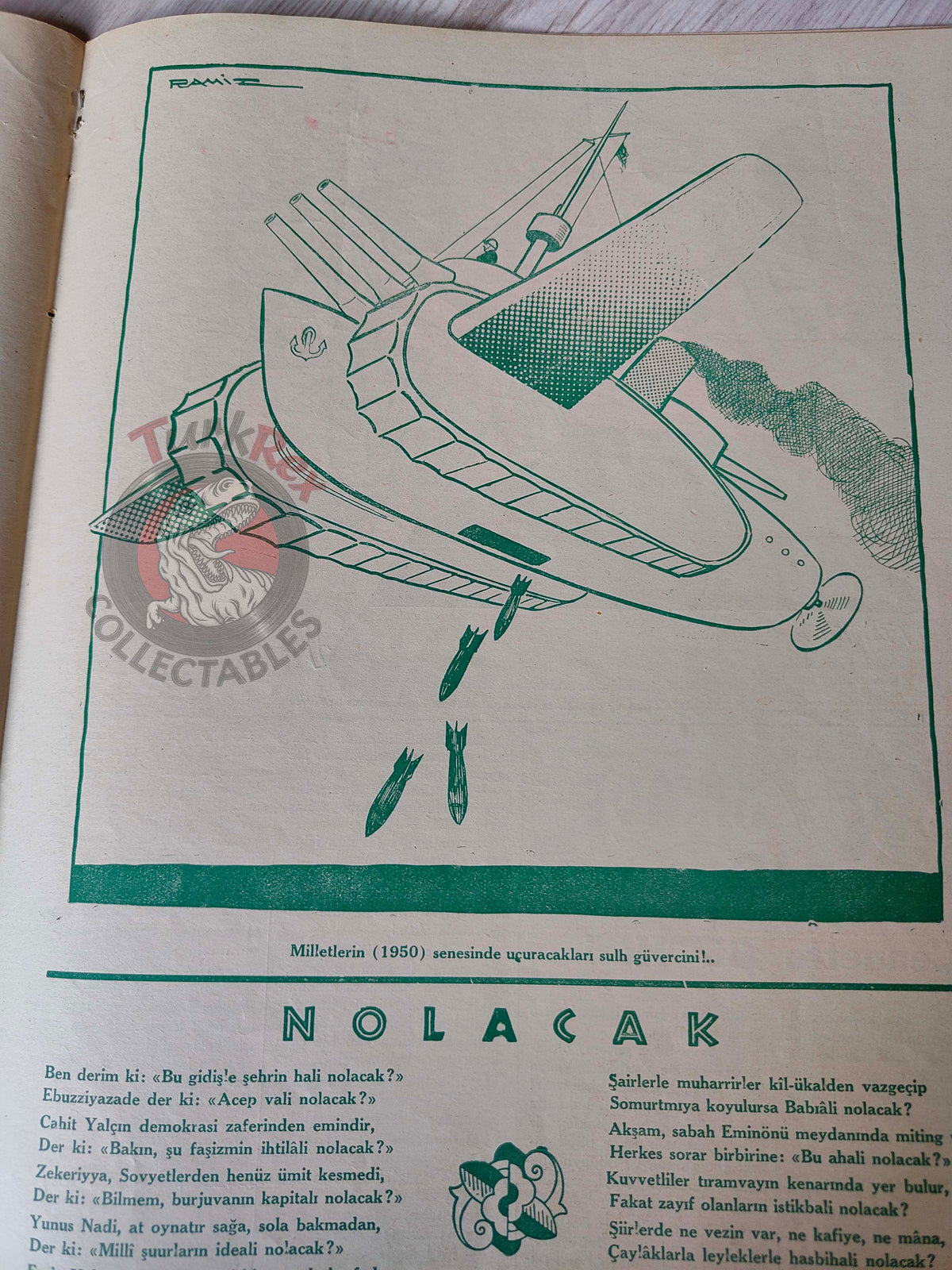 Karikatür 1941 Humor Magazine Turkish Turkey Uncle Sam USA WW2 era Soviet Russia Britain Japan