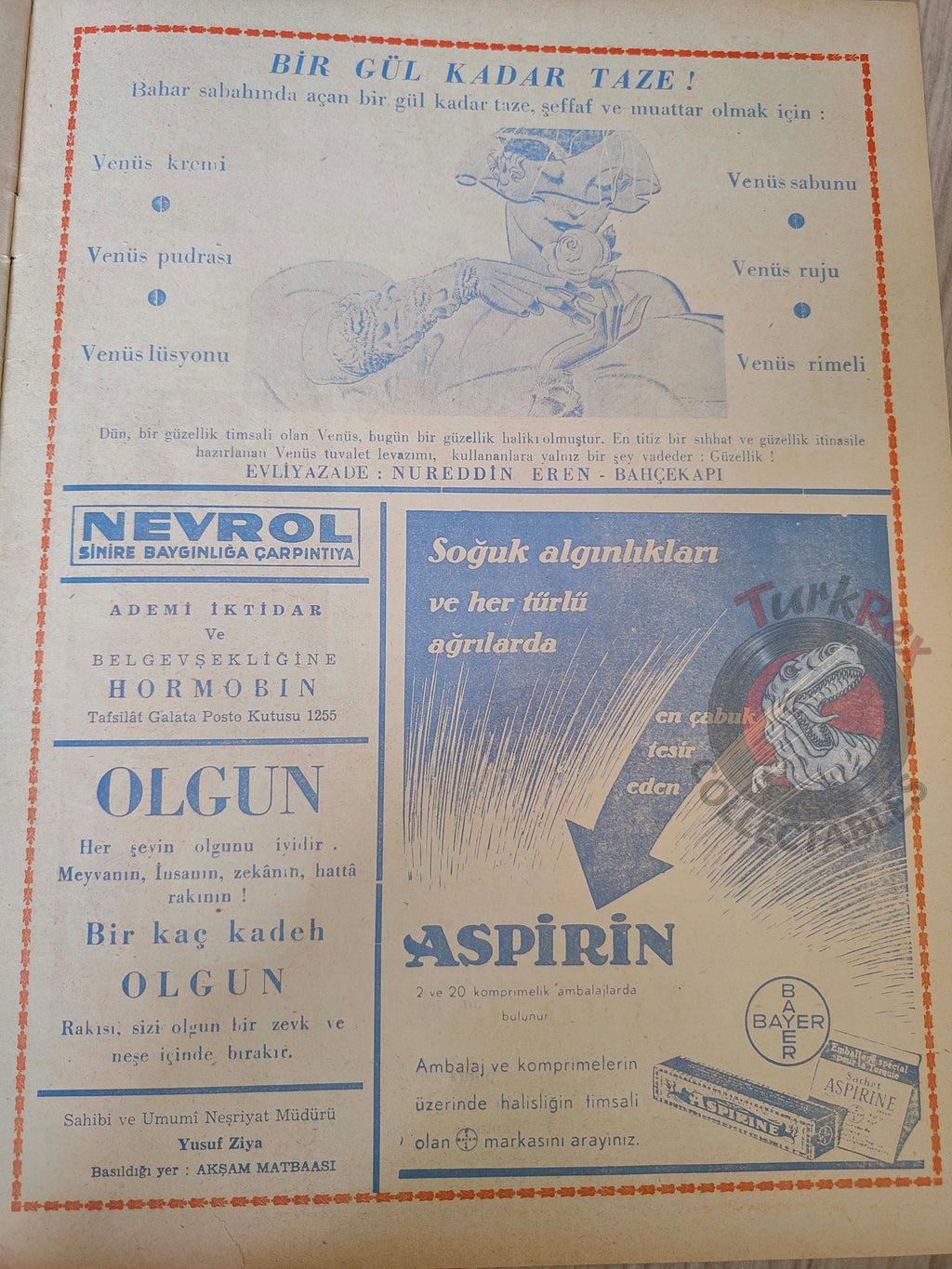 Akbaba 1936 Humor Magazine Turkish Turkey Germany War Hitler WW2 era Bayer Nivea