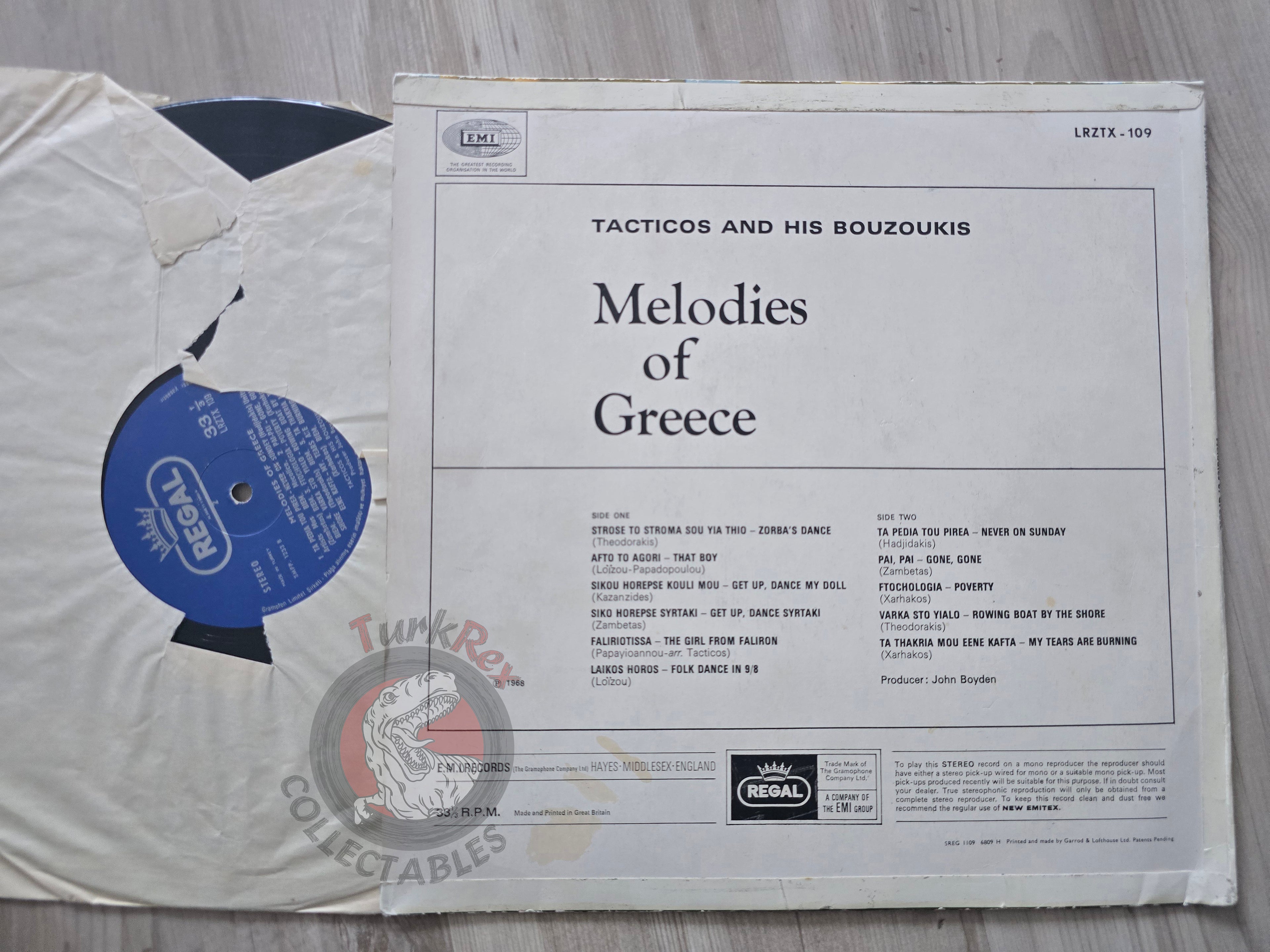 Tacticos And His Bouzoukis – Melodies Of Greece Turkish Pressing Vinyl Turkey Edition